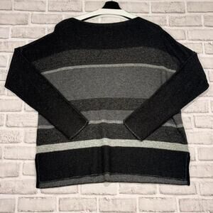 Vince Cashmere and Wool Striped Boatneck Black and Gray Sweater Women's L
